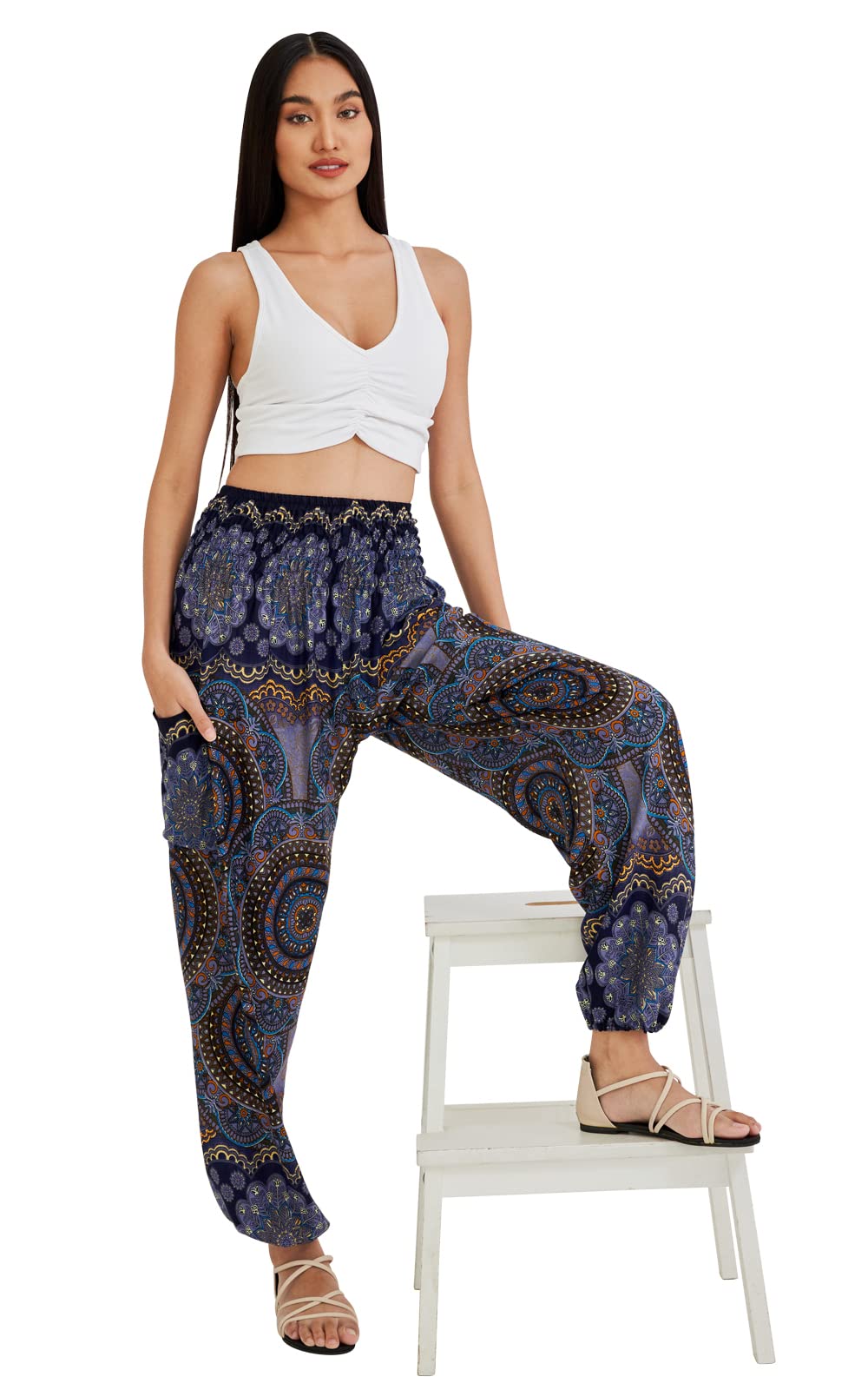 Joob Joob Boho Pants for Women - Hippie Harem Pants Women - Womens Yoga Pants – Comfy Bohemian Flowy Hippie Clothes - Midnight Medium