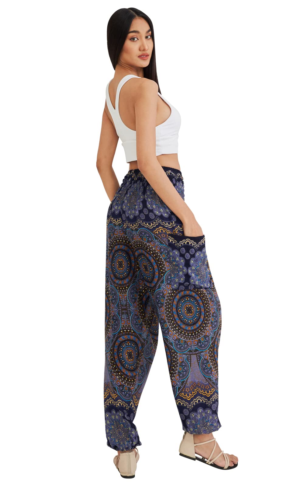 Joob Joob Boho Pants for Women - Hippie Harem Pants Women - Womens Yoga Pants – Comfy Bohemian Flowy Hippie Clothes - Midnight Medium