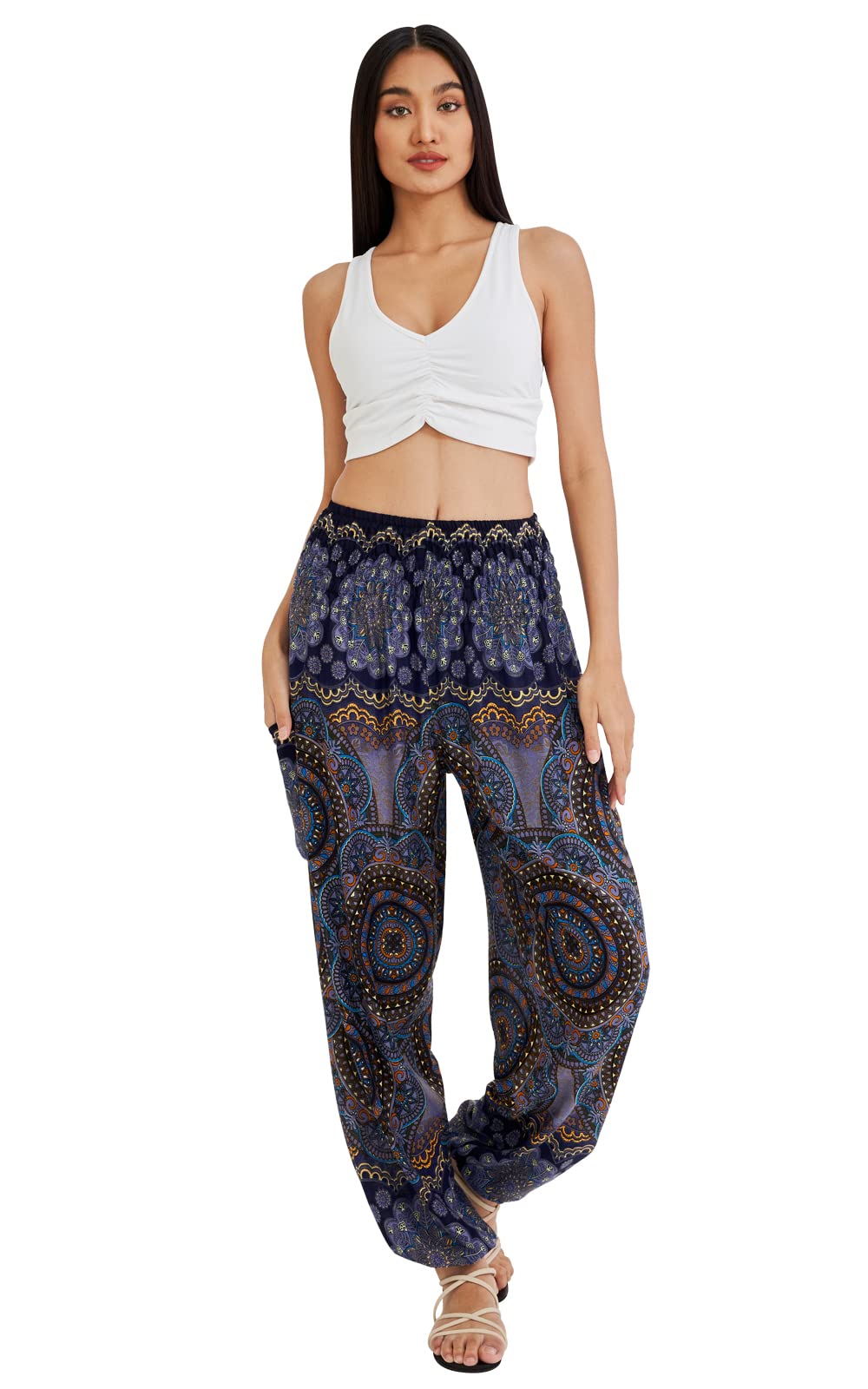 Joob Joob Boho Pants for Women - Hippie Harem Pants Women - Womens Yoga Pants – Comfy Bohemian Flowy Hippie Clothes - Midnight Medium