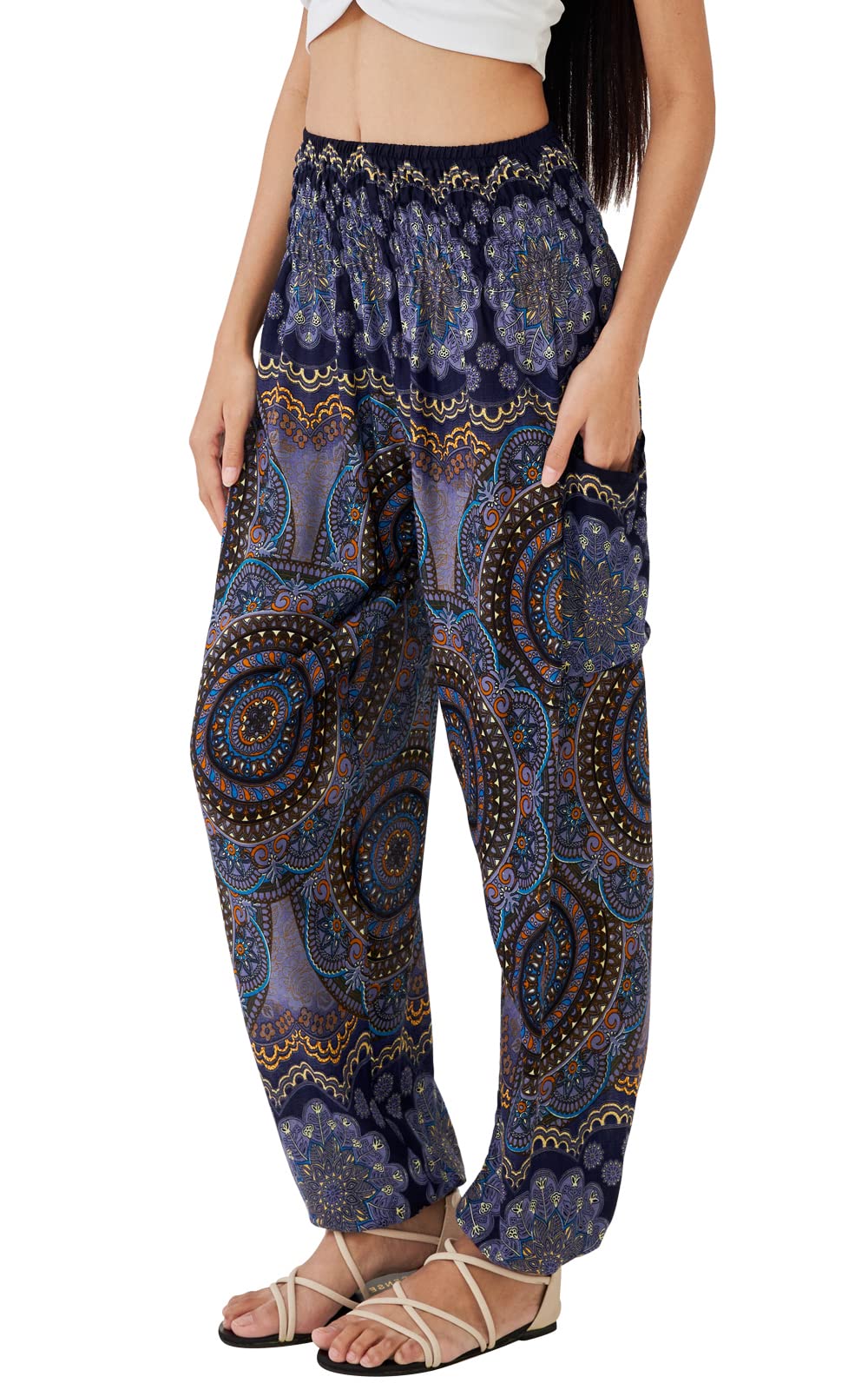 Joob Joob Boho Pants for Women - Hippie Harem Pants Women - Womens Yoga Pants – Comfy Bohemian Flowy Hippie Clothes - Midnight Medium