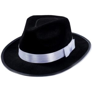 funny party hats black fedora hat - gangster hat - black and white fedora hat - mobster hat (fedora hat)