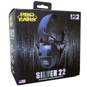 Pro Ears Silver 22 Electronic Hearing Protection, Noise Reduction Rating 22dB, Dynamic Level Sound Compression Technology, Automatic Gain Control, Gold Connectors, Gel Ear Seals, Adjustable Headband