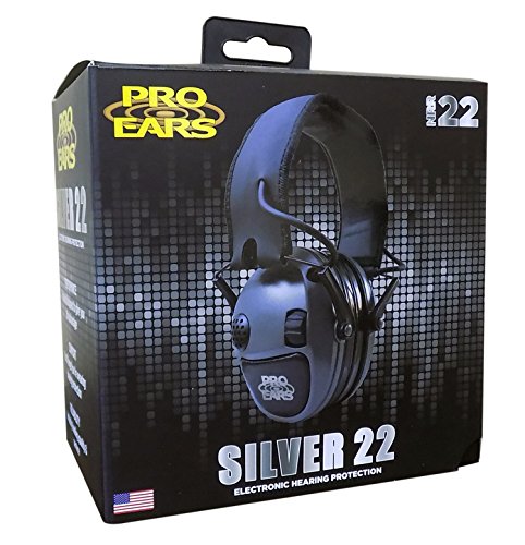 Pro Ears Silver 22 Electronic Hearing Protection, Noise Reduction Rating 22dB, Dynamic Level Sound Compression Technology, Automatic Gain Control, Gold Connectors, Gel Ear Seals, Adjustable Headband