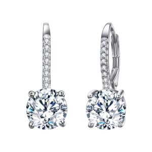 EVER FAITH 925 Sterling Silver Round Cut CZ Prong Setting Gorgeous Leverback Dangle Earrings Clear