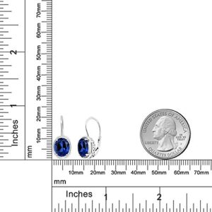 Gem Stone King 925 Sterling Silver Blue Created Sapphire Dangle Earrings For Women (4.60 Cttw, Oval 9X7MM)