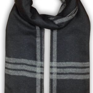 Livativ Bleu Nero Luxurious Winter Scarf for Men and Women – Large Selection of Unique Design Scarves – Super Soft Premium Cashmere Feel Black Grey Center Plaid