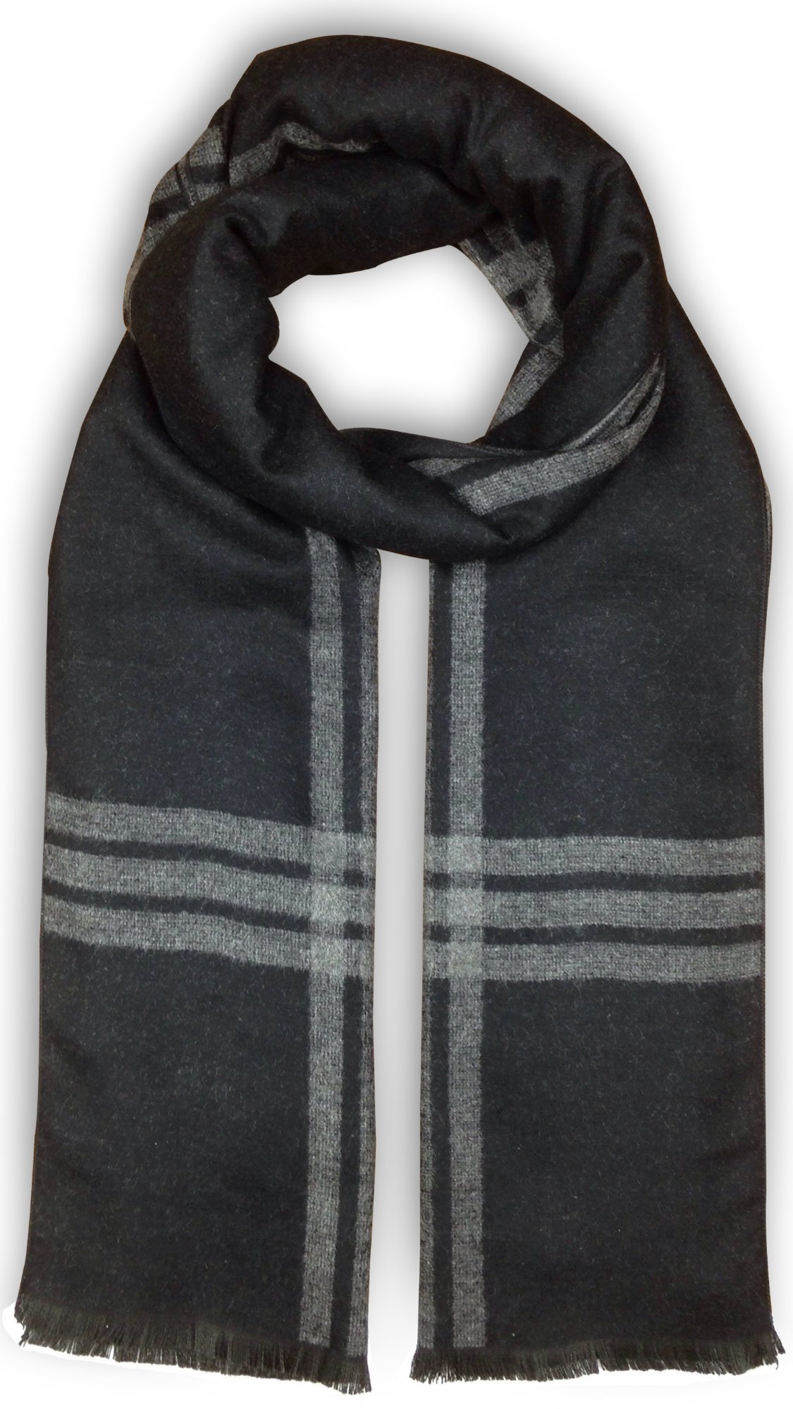 Livativ Bleu Nero Luxurious Winter Scarf for Men and Women – Large Selection of Unique Design Scarves – Super Soft Premium Cashmere Feel Black Grey Center Plaid