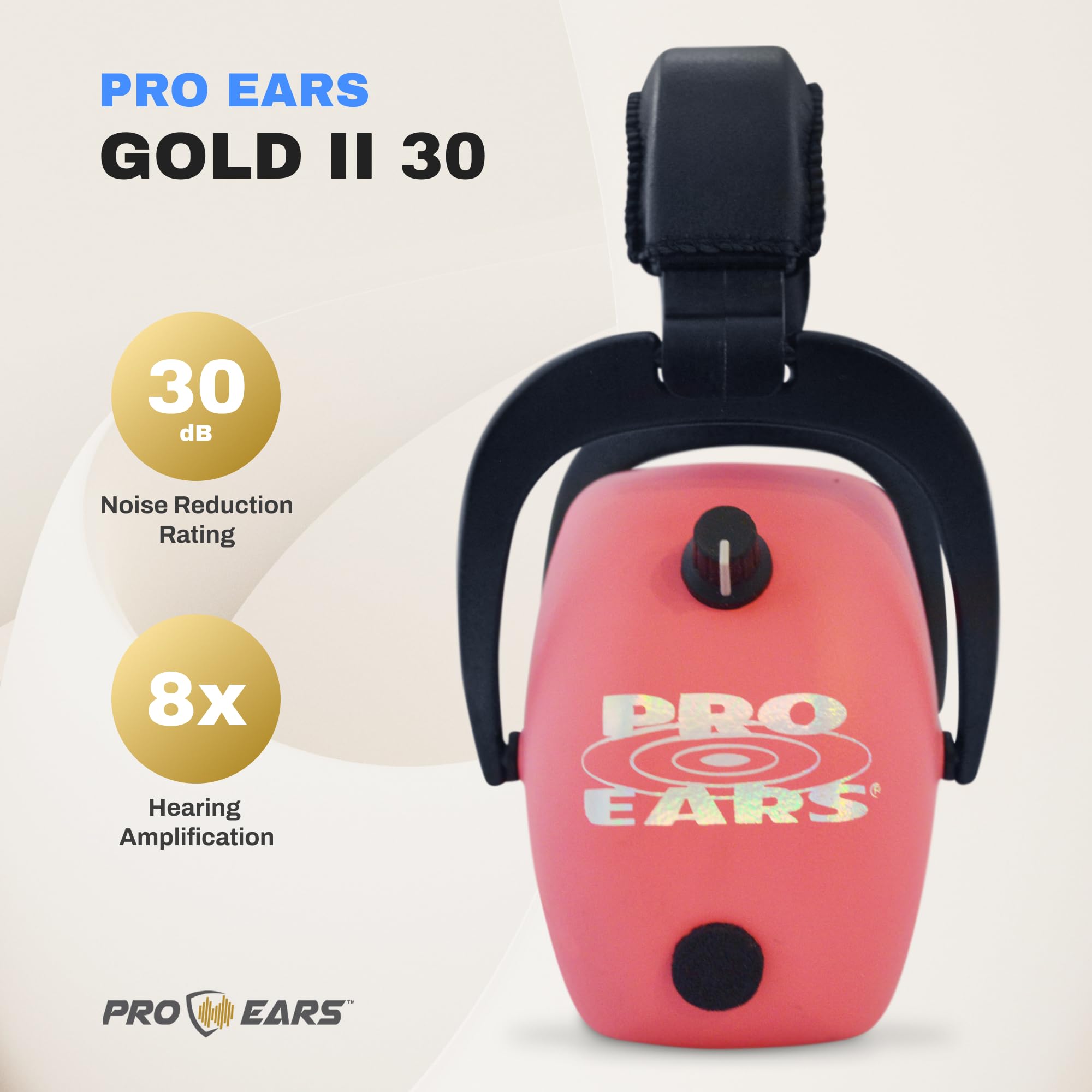 Pro Ears Gold II 30 Electronic Hearing Protection, Military Grade Tactical Ear Muffs, NRR 30 DB, for The Range, Shooting, & Hunting, Pink