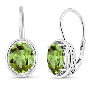 gem stone king 925 sterling silver green peridot dangle earrings for women (3.60 cttw, gemstone birthstone, oval 9x7mm)