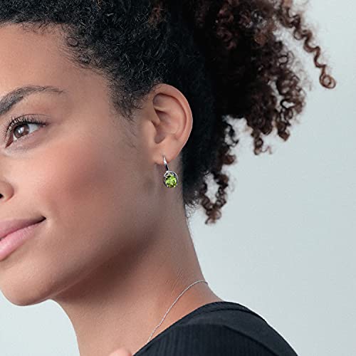 Gem Stone King 925 Sterling Silver Green Peridot Dangle Earrings For Women (3.60 Cttw, Gemstone Birthstone, Oval 9X7MM)