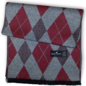 Livativ Bleu Nero Luxurious Winter Scarf for Men and Women – Large Selection of Unique Design Scarves – Super Soft Premium Cashmere Feel Burgandy/Grey Argyle