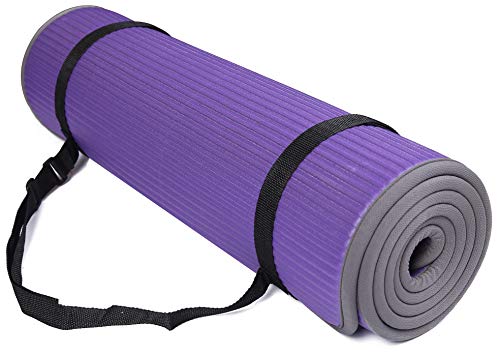 Signature Fitness All-Purpose 2/5-Inch (10mm) Extra Thick High Density Anti-Slip Exercise Pilates Yoga Mat with Carrying Strap Purple