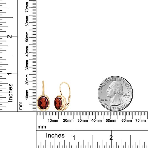 Gem Stone King Red Garnet 18K Yellow Gold Plated Silver Dangle Earrings For Women (3.60 Cttw, Gemstone Birthstone, Oval 9X7MM)