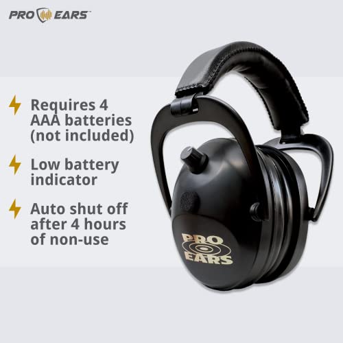 Pro Ears Gold II 26 Ear Muffs, NRR 26, Military Grade Electronic Hearing Protection with DLSC Compression, Gel Ear Seals & Auto Shut Off, Amplifies Sound 8x, Made in USA, Black