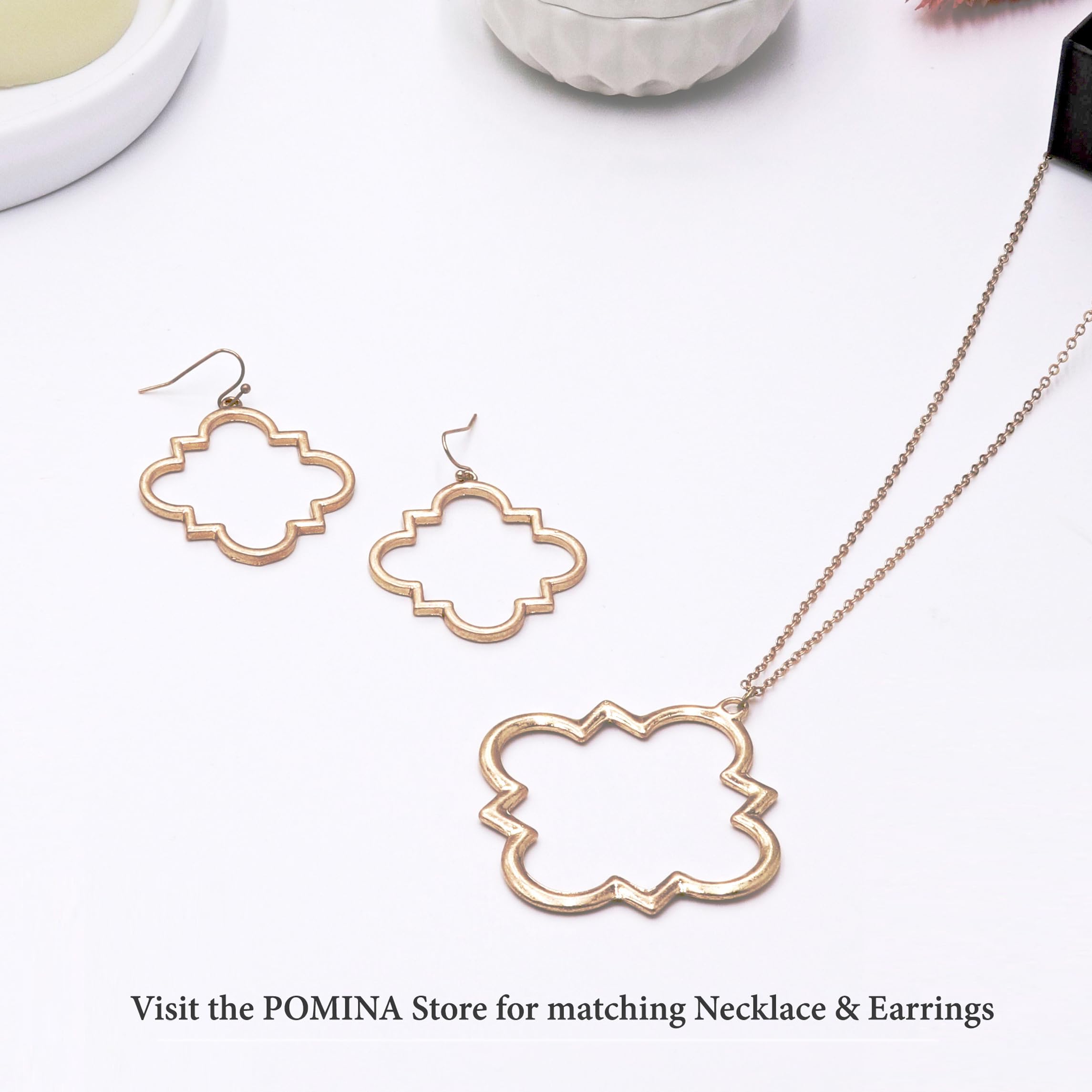 POMINA Gold Fashion Long Chain Necklace Quatrefoil Necklace Two-Tone Clover Pendant Necklace Geometric Pendant Sweater Long Necklace for Women (Worn Gold)