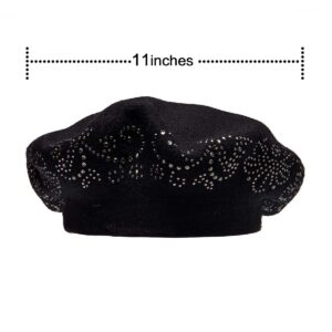 LADYBRO Barre Hat Wool Beret Hats for Women Rhinestone Womens Hats and Caps Winter Black