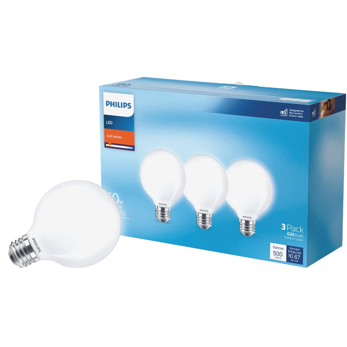 Philips 60W Equivalent Soft White Frosted G25 Globe LED Energy Star Light Bulb (3-Pack)