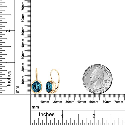 Gem Stone King 18K Yellow Gold Plated Silver London Blue Topaz Dangle Earrings For Women (3.60 Cttw Gemstone Birthstone Oval 9X7MM)