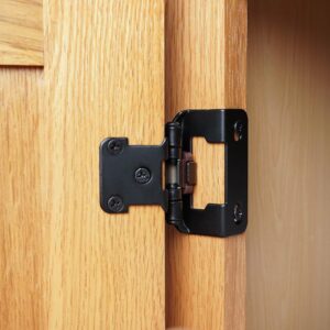 Decobasics 1/2" Overlay Semi Partial Wrap Around Kitchen Cabinet Hinges (25 Pair -50 Pack) - Self Closing Matte Black Cabinet Hinges for Kitchen Cabinets w/Cupboard Silicon Bumpers & Upgraded Screws