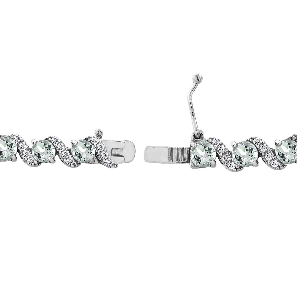 B. BRILLIANT Sterling Silver Aquamarine 4mm Round-Cut S Design Tennis Bracelet with White Topaz Accents