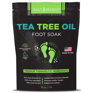 tea tree oil foot soak with epsom salt - made in usa - for toenail athletes foot, stubborn foot odor scent, softens calluses & soothes sore tired feet - 16 ounces