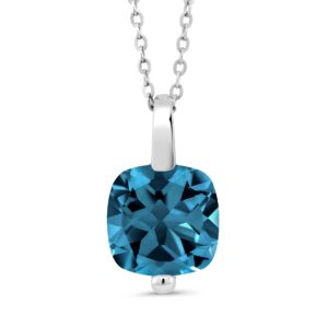 Gem Stone King 925 Sterling Silver 10MM Cushion Cut Gemstone Birthstone Solitaire Pendant Necklace For Women with 18 Inch Silver Chain