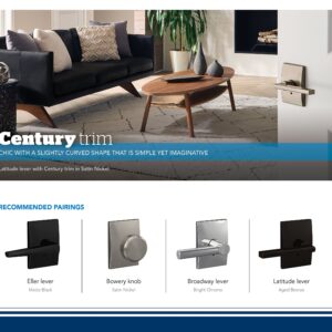 Schlage Custom FC21 BRW 622 CEN Broadway Lever with Century Trim Hall-Closet and Bed-Bath Lock, Matte Black