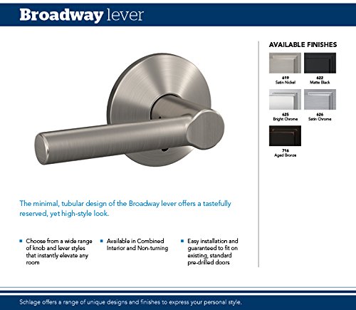 Schlage Custom FC21 BRW 622 CEN Broadway Lever with Century Trim Hall-Closet and Bed-Bath Lock, Matte Black