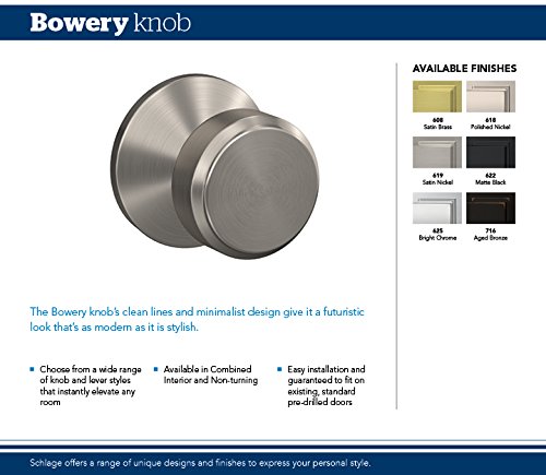 SCHLAGE Custom FC21 BWE 622 COL Bowery Knob with Collins Trim Hall-Closet and Bed-Bath Lock, Matte Black