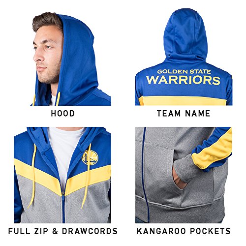 Ultra Game NBA Golden State Warriors Mens Soft Fleece Full Zip Jacket Hoodie, Team Color, Medium