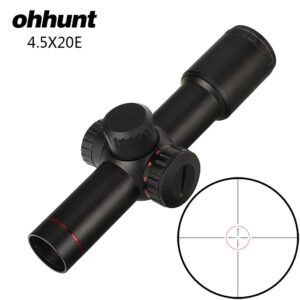 ohhunt 4.5x20E Compact Hunting Rifle Scope Red Illuminated Glass Etched Reticle Riflescope with Flip-Open Lens Caps and Rings