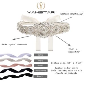 yanstar Handmade Silver Rhinestone Crystal Wedding Bridal Belt Sash With Ivory Ribbon For Wedding Prom Dress