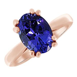 AFFY Oval Cut Simulated Blue Tanzanite Solitaire Engagement Wedding Ring in 14k Rose Gold (3.3 cttw) with Ring Size:-10