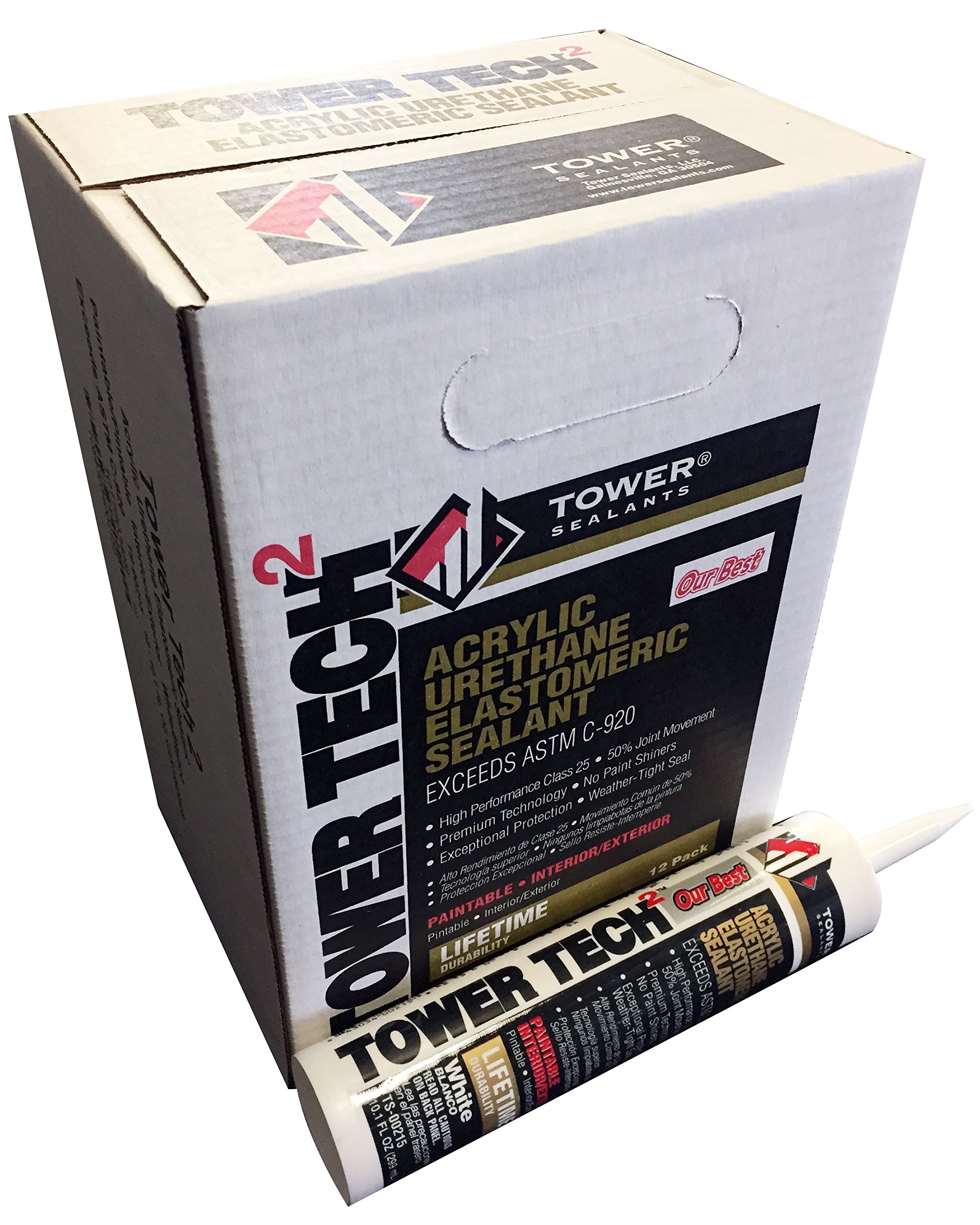 Tower Sealants TS-00215 10.1 fl-Ounce Tower Tech 2 Acrylic Urethane Sealant, White - Pack of 12