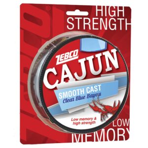 zebco cajun smooth cast monofilament fishing line, clear blue bayou filler spool, 330-yards, 12-pound, low memory, high strength