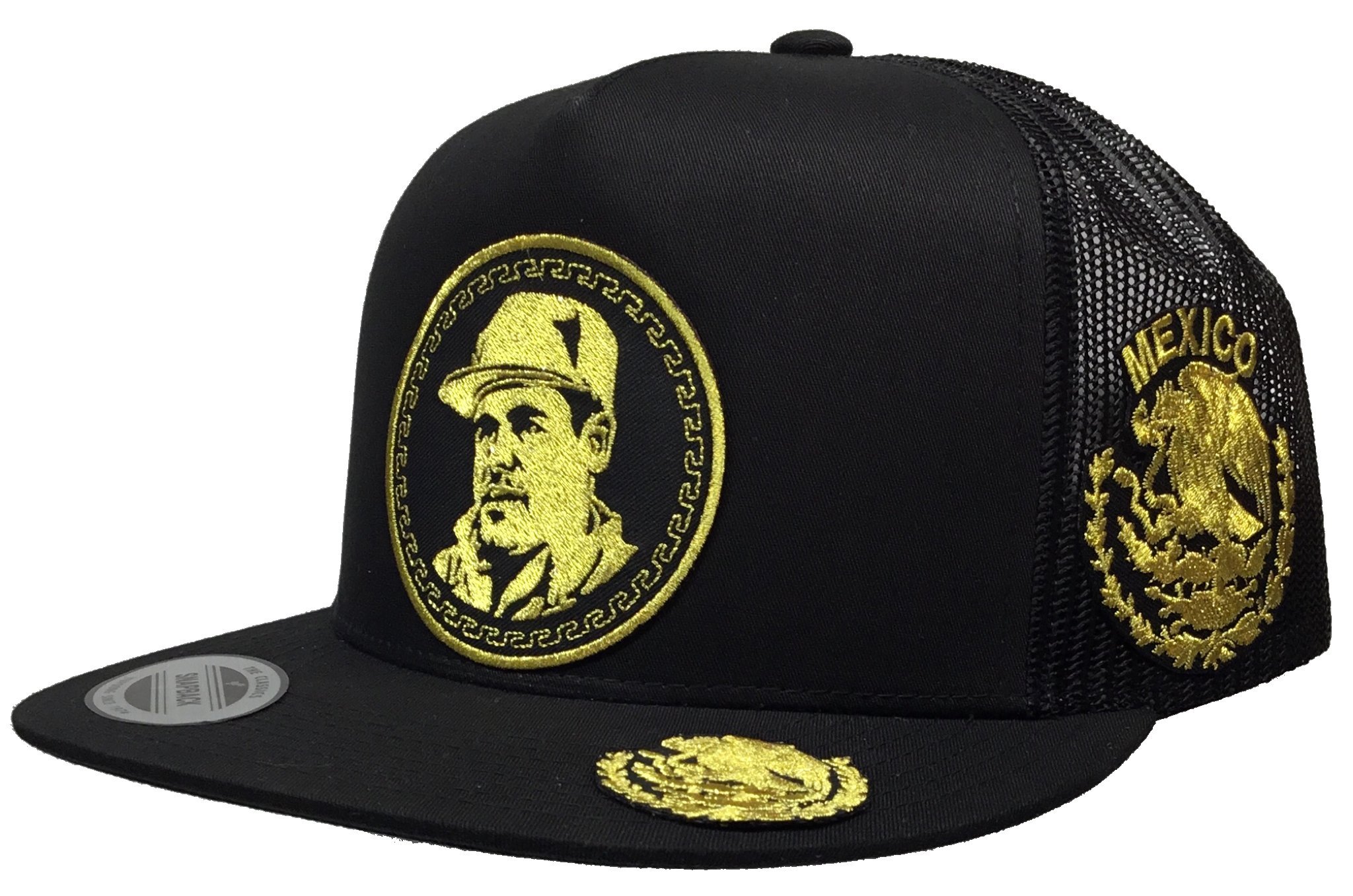 Capsnmore El Chapo Guzman Mexico Logo Federal 3 Logos Hat Black Mesh Snapback