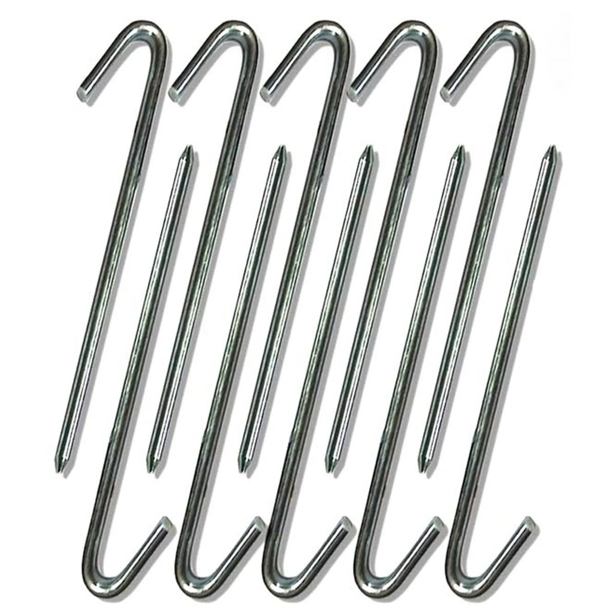 Moose Supply Steel Tent Stakes Heavy Duty Ground Stake, Metal Stakes to Anchor Commercial Inflatables, Outdoor Camping Canopy, Fence, Garden Tent Accessories, 1/2" Diameter x 12" Length, 10 Pack