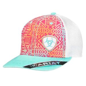 ariat ladies multi-color cap with shield logo, performance mesh back, polyester & brushed cotton, adjustable snap closure