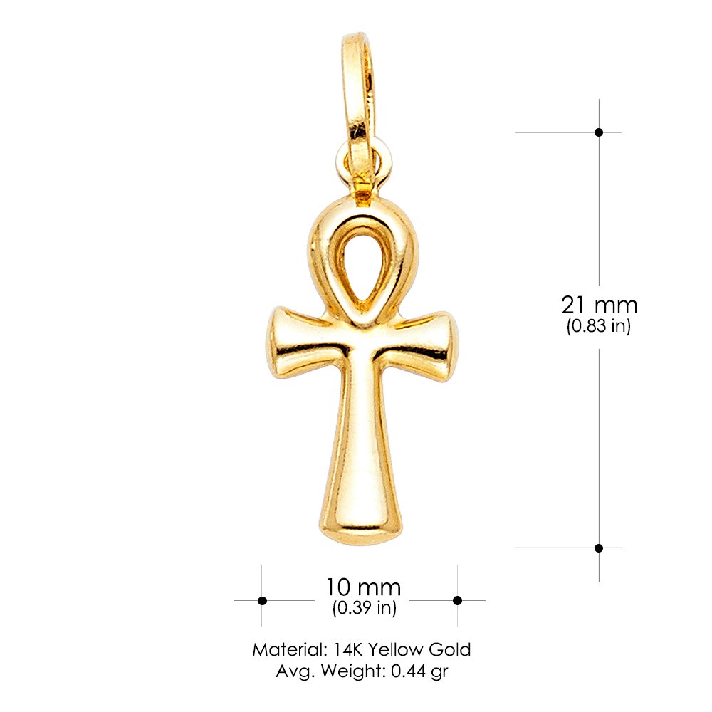 Ioka 14K Yellow Gold Egyptian Ankh Cross Charm Pendant with 0.9mm Singapore Chain Necklace - 20"