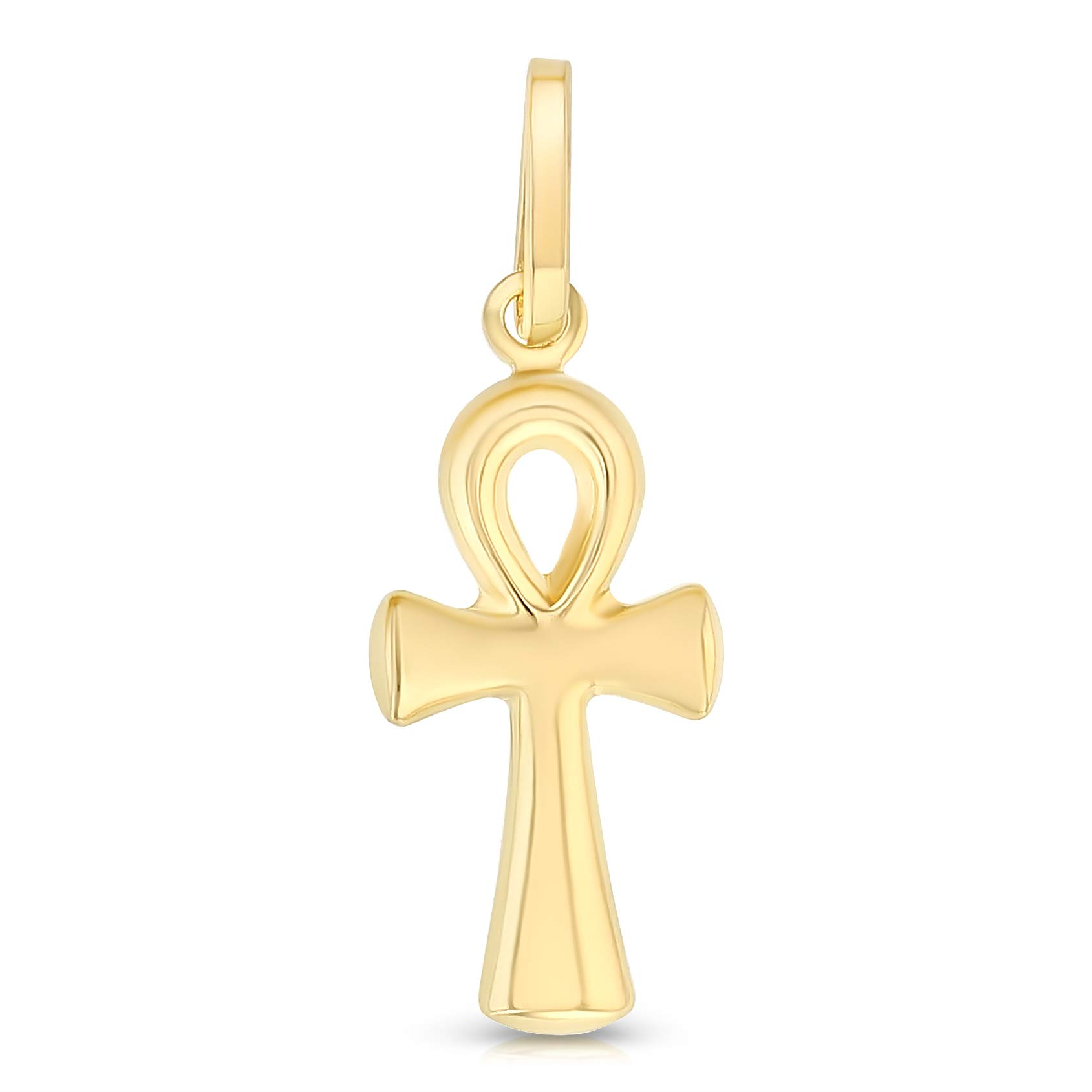 Ioka 14K Yellow Gold Egyptian Ankh Cross Charm Pendant with 0.9mm Singapore Chain Necklace - 20"