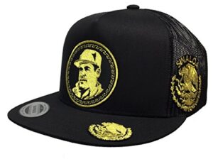 capsnmore el chapo guzman sinaloa logo federal 3 logos hat black mesh snapback