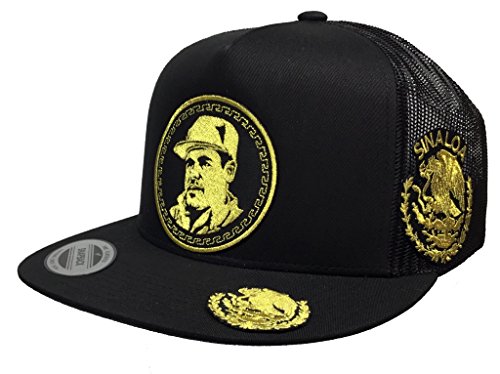 Capsnmore El Chapo Guzman Sinaloa Logo Federal 3 Logos Hat Black Mesh Snapback