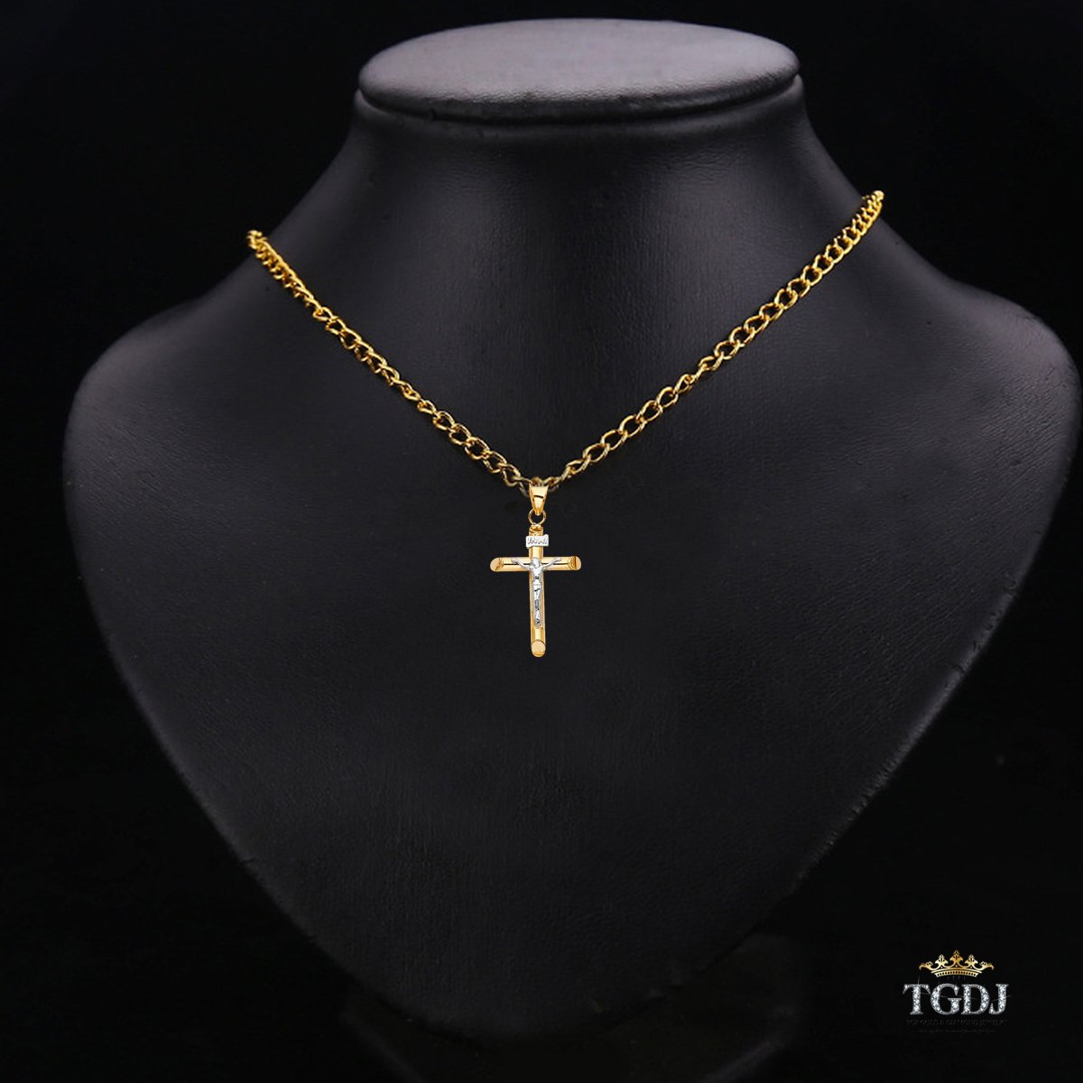 14k Two Tone Gold Religious Crucifix Cross Charm Pendant - 35 X 15 MM Real Gold Jesus Cross Necklace Pendant - Best Gift for Men and Women