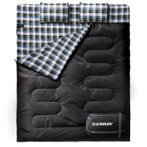 canway double sleeping bag,2 person sleeping bag lightweight waterproof with 2 pillows for camping, backpacking, or hiking for adults or teens queen size xl & xxl