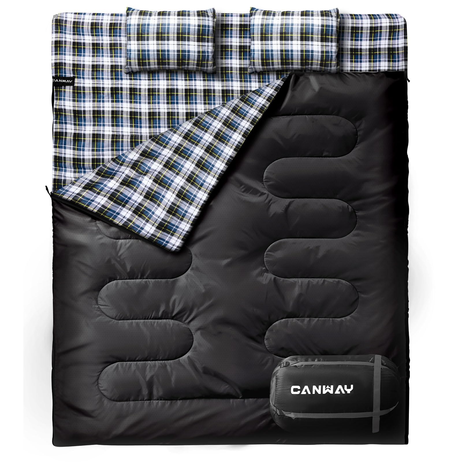 CANWAY Double Sleeping Bag,2 Person Sleeping Bag Lightweight Waterproof with 2 Pillows for Camping, Backpacking, or Hiking for Adults or Teens Queen Size XL & XXL