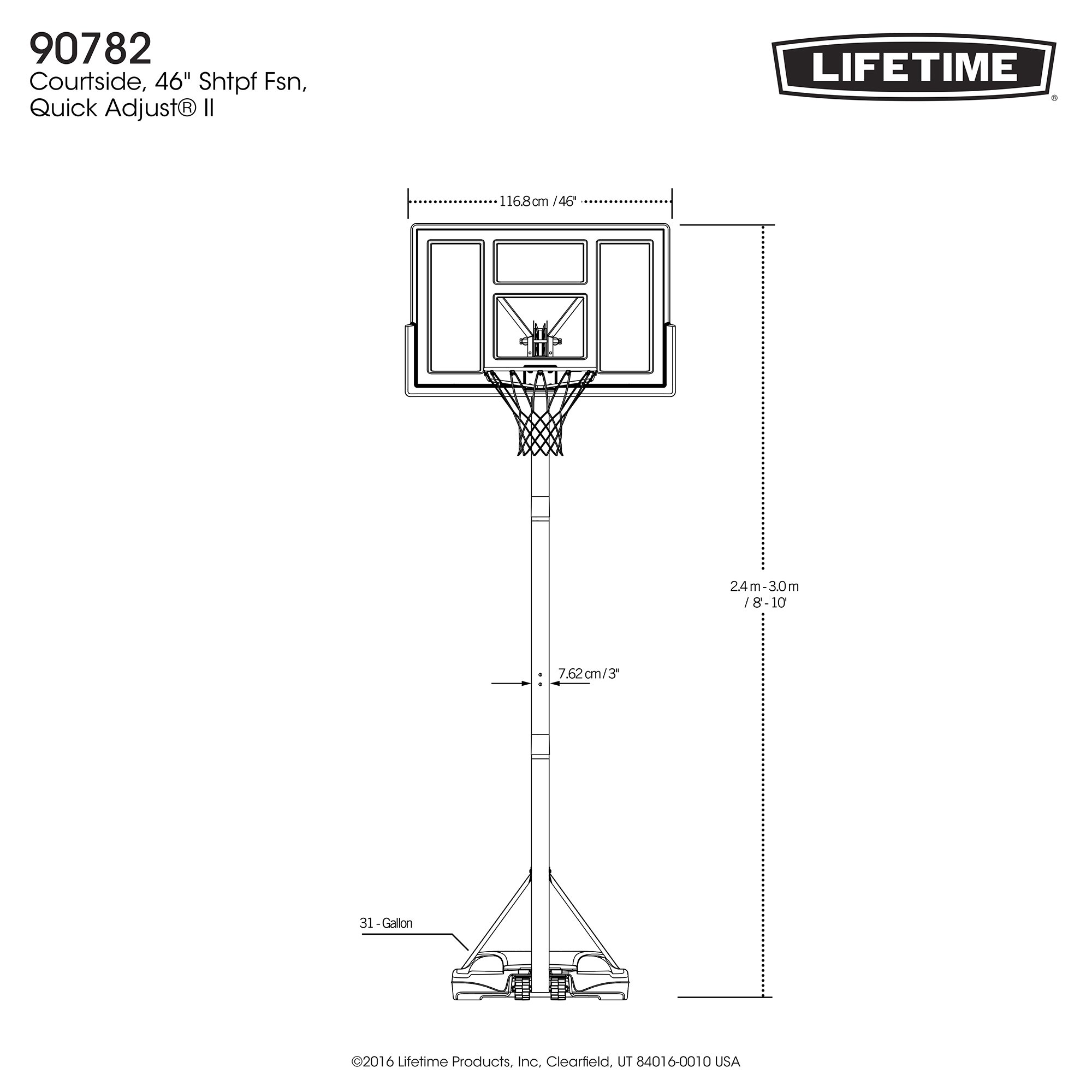 Fusion Courtside Portable Basketball System, 46 Inch Backboard