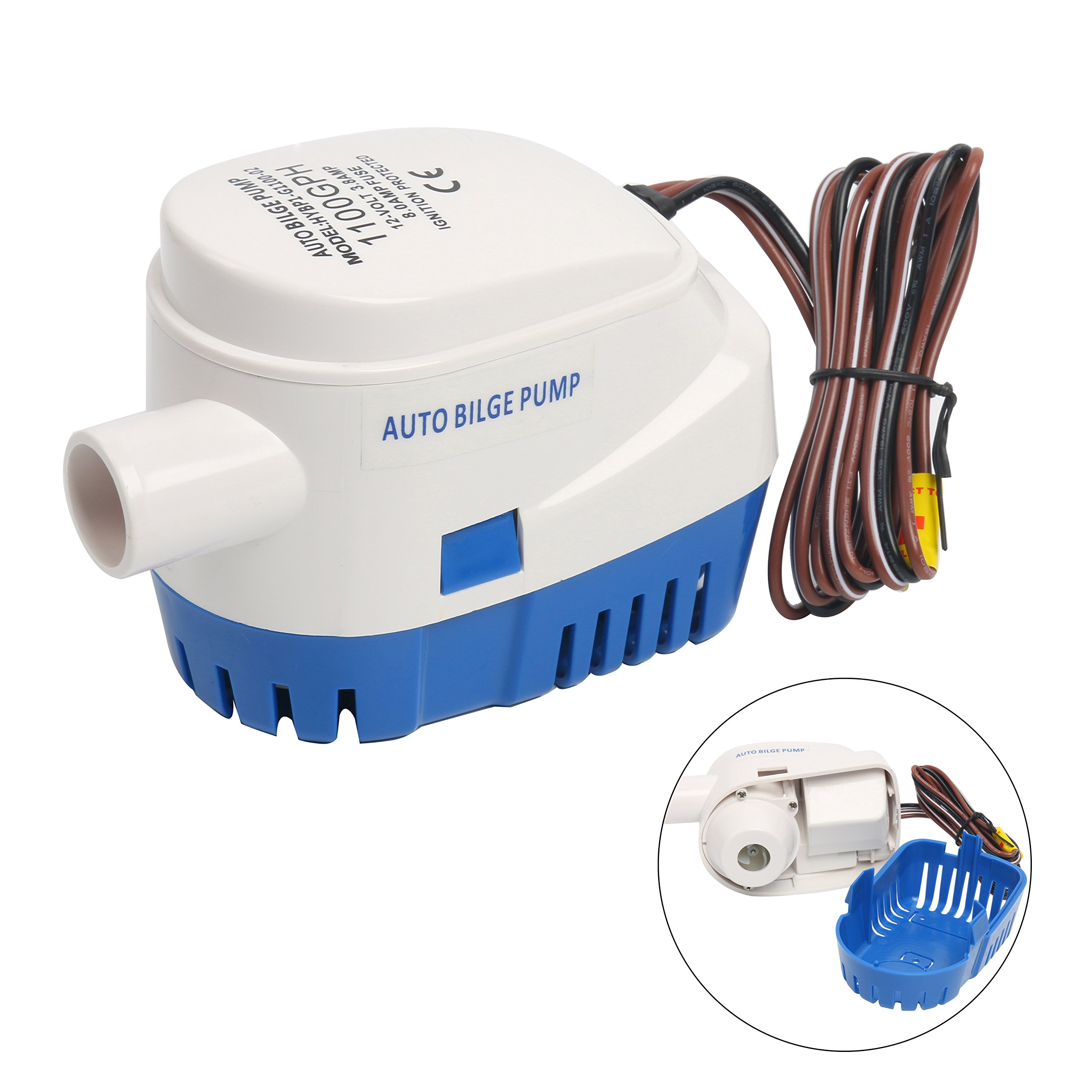 Amarine Made Bilge Pump for Boat Automatic Submersible 12V 1100GPH Bilge Water Pump with Float Switch