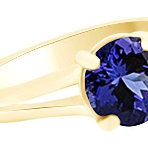 AFFY Simulated Blue Tanzanite Solitaire Split Shank Engagement Wedding Ring 14k Yellow Gold (2 cttw) with Ring Size:-10.5