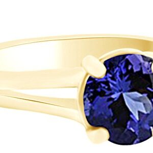 AFFY Simulated Blue Tanzanite Solitaire Split Shank Engagement Wedding Ring 14k Yellow Gold (2 cttw) with Ring Size:-10.5