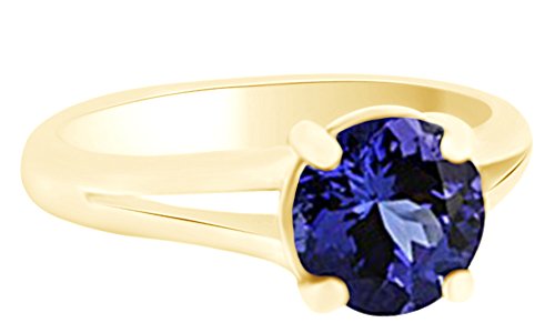 AFFY Simulated Blue Tanzanite Solitaire Split Shank Engagement Wedding Ring 14k Yellow Gold (2 cttw) with Ring Size:-10.5